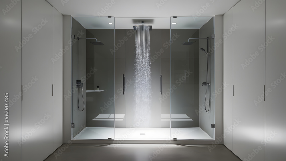 a shower with a glass door and a glass door. a shower with a glass door and a glass door.