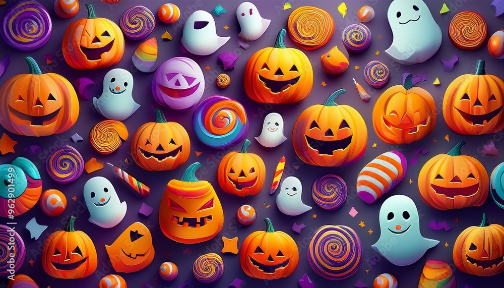 Obraz premium ハロウィンの楽しいデザインがパターン化された背景
