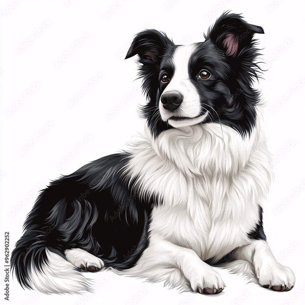 Fototapeta premium Playful Border Collie Clipart for Crafting and Digital Design Projects on White Background - High Resolution Illustration
