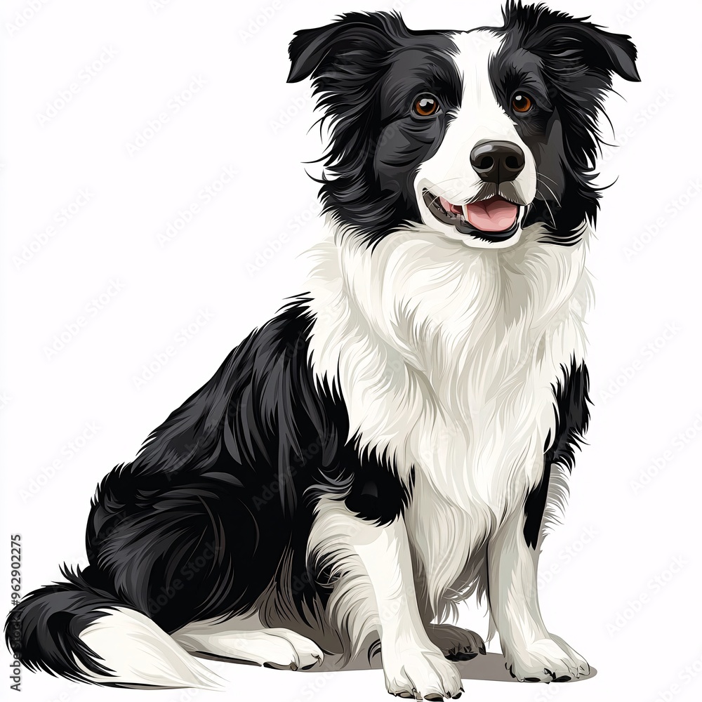 Fototapeta premium Charming Border Collie Clipart for Crafting and Digital Designs on White Background | High Resolution Illustration for Dog Lovers