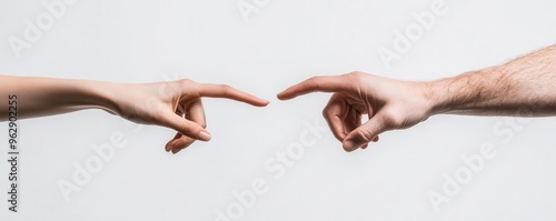 Two hands reaching for each other but never touching, separation, unfulfilled connection, touching hands.