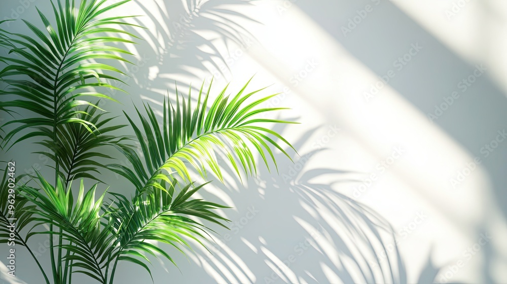 Palm leaves shadow on white wall background Palm leaves shadow on white wall background