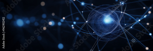 Quantum particle physics illustration, atomic structure concept, science and technology background, quantum mechanics visualization, atomic energy, particle collision, subatomic particles