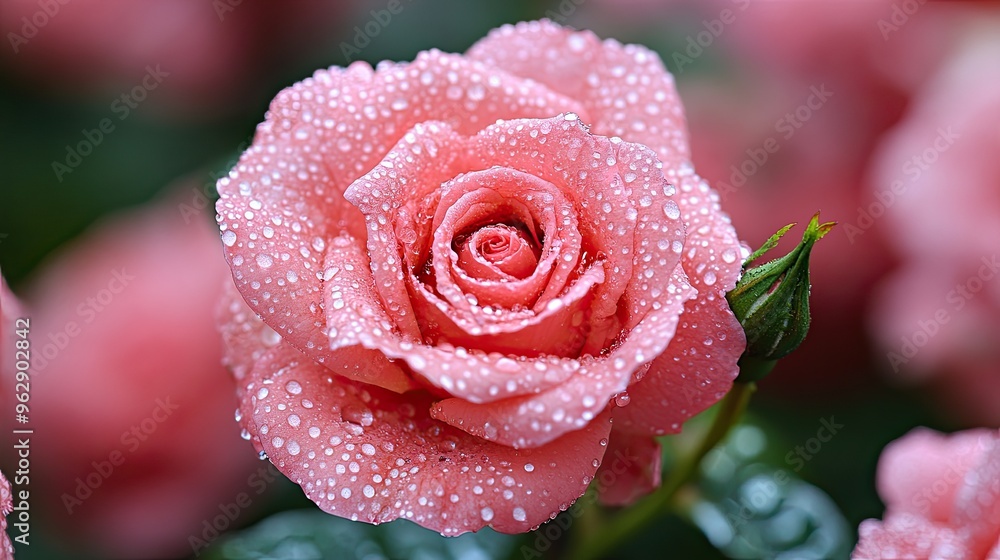 Pink rose with water drops Pink rose with water drops