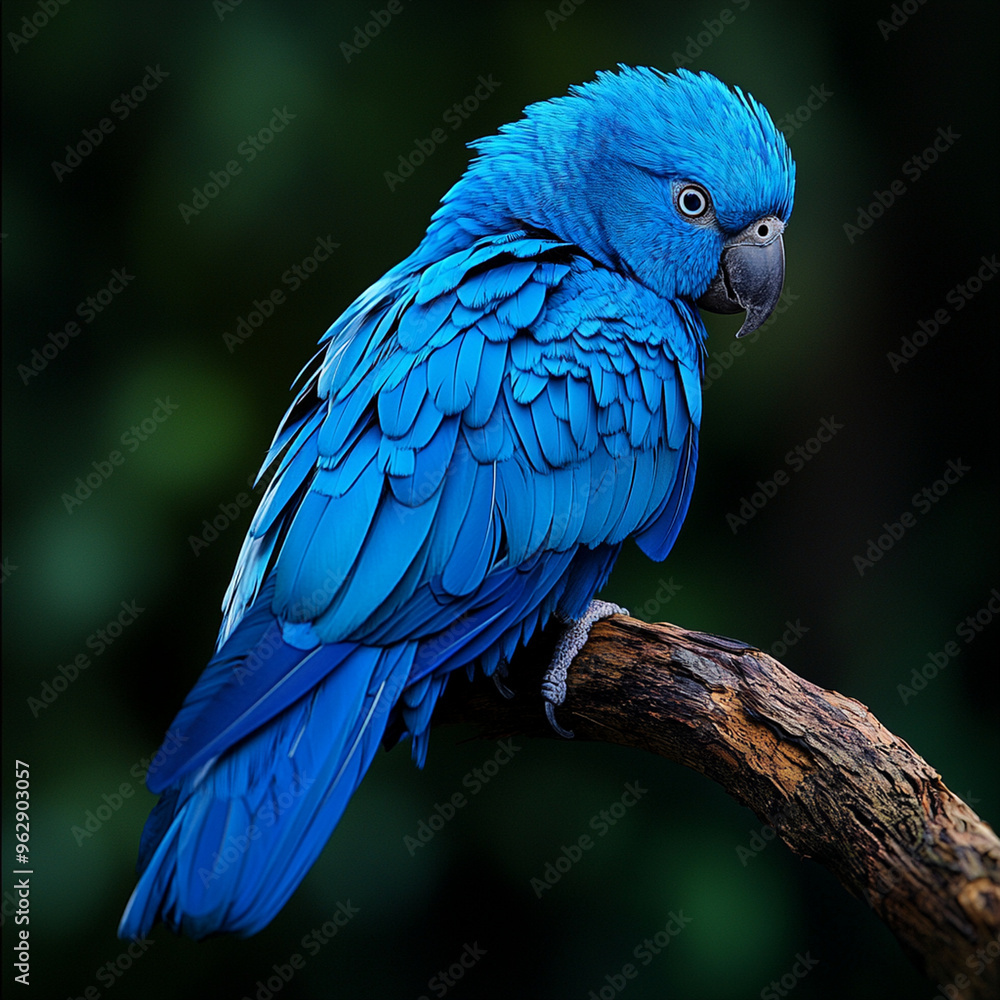 A vibrant blue parrot perched on branch, showcasing its stunning feathers and captivating gaze. A vibrant blue parrot perched on branch, showcasing its stunning feathers and captivating gaze.