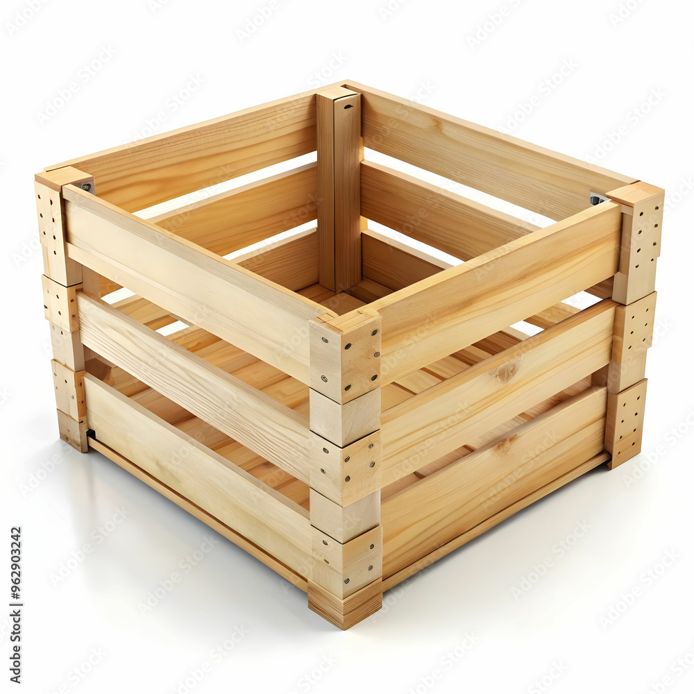 3d wooden crate isolated. Two wooden box from pine boards for storing 3d wooden crate isolated. Two wooden box from pine boards for storing