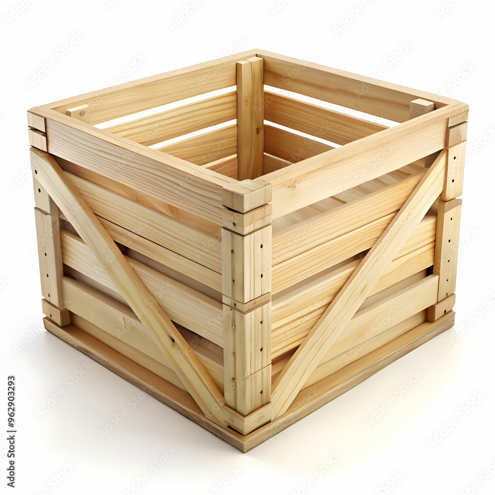 3d wooden crate isolated. Two wooden box from pine boards for storing 3d wooden crate isolated. Two wooden box from pine boards for storing