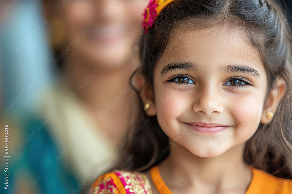 Indian little girl preparing for school with mother Indian little girl preparing for school with mother
