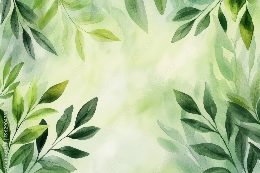 A soft, watercolor illustration featuring green leaves on a light background, perfect for nature-themed designs or backgrounds. A soft, watercolor illustration featuring green leaves on a light background, perfect for nature-themed designs or backgrounds.