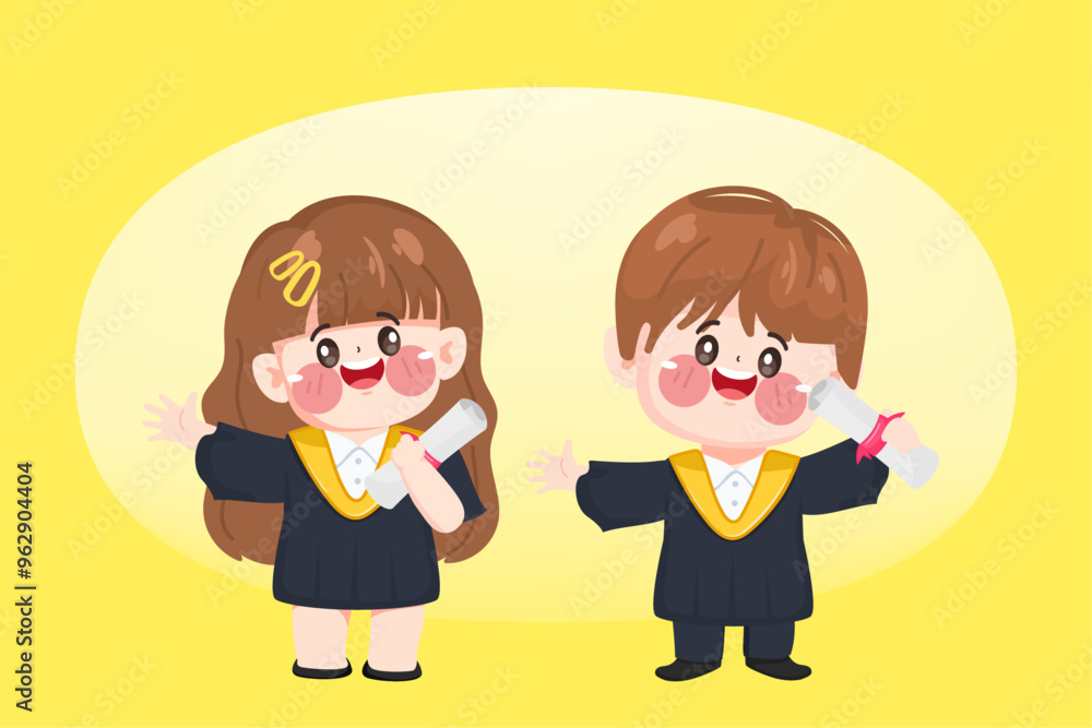 Little girl and little boy in graduation suits. Illustration vector premium. Little girl and little boy in graduation suits. Illustration vector premium.