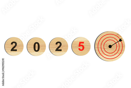 Achieving Business Goals and Success in 2025 on Wooden Blocks, Welcoming the New Year, Preparing for Change and New Business Goal Strategy Ideas