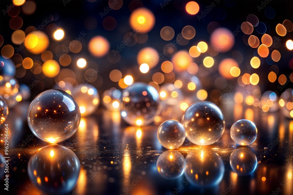 Captivating bokeh lights and reflective glass orbs in dreamlike evening ambiance Captivating bokeh lights and reflective glass orbs in dreamlike evening ambiance