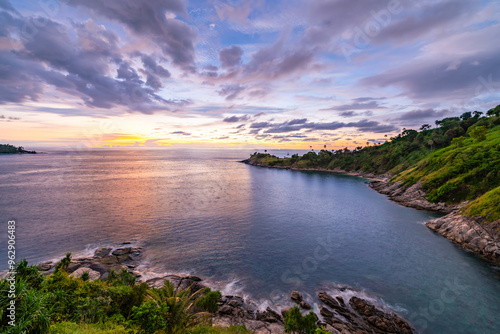 Nature view of Laem promthep cape Beautiful sunset or sunrise sky scenery in andaman sea, Amazing seascape in phuket thailand Beautiful nature background