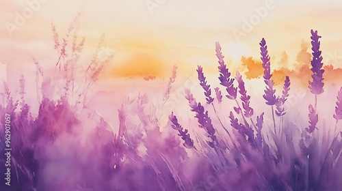 beautifuk lavender field at sunset photo