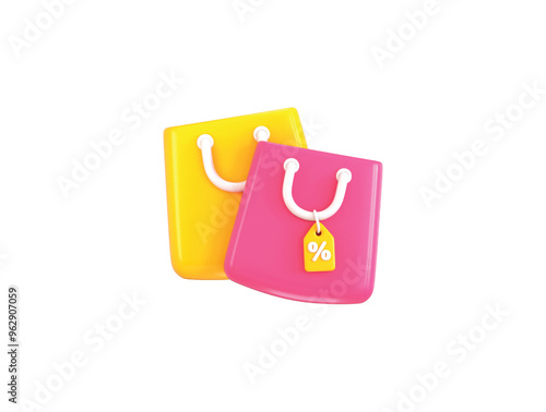 3d shopping bag icon with discount teg icon concept on online shopping icon 3d rendering vector illustration photo