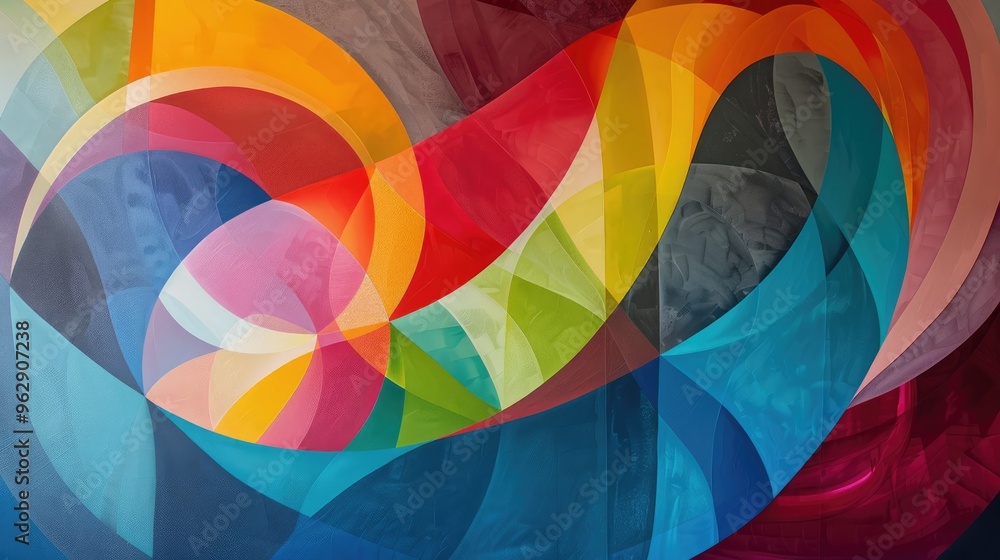Fototapeta premium Colorful wall art featuring multiple colors and a rainbow.