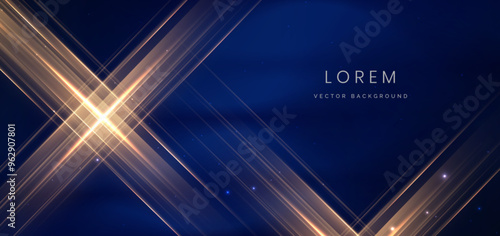 Abstract luxury golden glitter effect glowing on dark blue background with lighting effect sparkle.