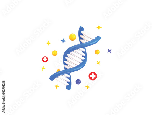 dna icon with medical symbol and stars icon 3d rendering vector illustration