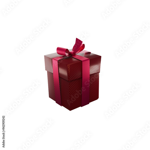 vibrant christmas gift box present with ribbon, transparent background