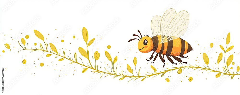 A cartoon bee buzzing with a dotted trail behind it, great for nature or garden themes A cartoon bee buzzing with a dotted trail behind it, great for nature or garden themes