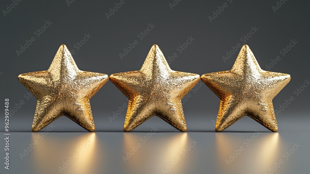 Three gold stars on a gray background. Isolated Three gold stars on a gray background. Isolated