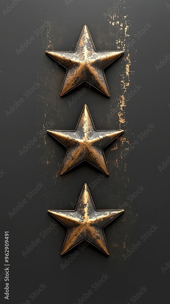 Three gold stars on a gray background. Isolated Three gold stars on a gray background. Isolated