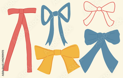 set of colorful hand-drawn cute bows