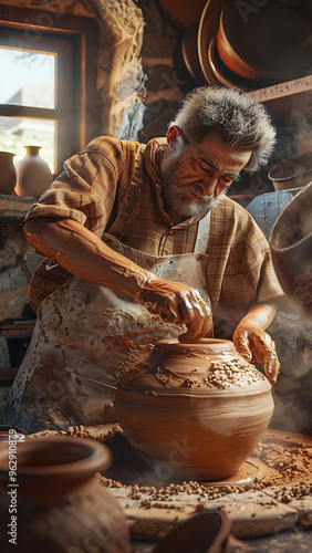 Wallpaper Mural Potter Crafting Clay Pot on a Wheel in Workshop Torontodigital.ca