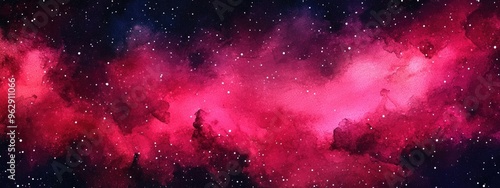 Abstract night sky space watercolor background featuring stars with a 3D cartoon rendering of a dark red and pink nebula in the universe Watercolor hand drawn illustration showcasing pink watercol photo