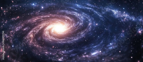 View of a spiral galaxy and stars from space in a 3D cartoon rendering The universe is filled with stars nebulae and galaxies