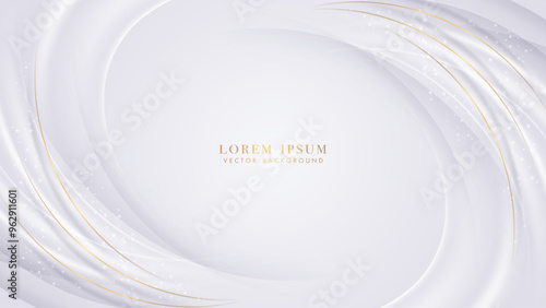 Billede på lærred Abstract curved white and gray background has decorated golden lines and a spark