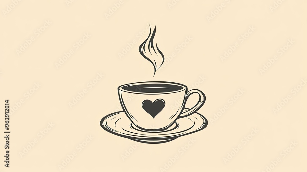 A simple outline of a steaming coffee cup, with a heart-shaped swirl rising from the steam, ideal for cafe or breakfast-themed clipart A simple outline of a steaming coffee cup, with a heart-shaped swirl rising from the steam, ideal for cafe or breakfast-themed clipart