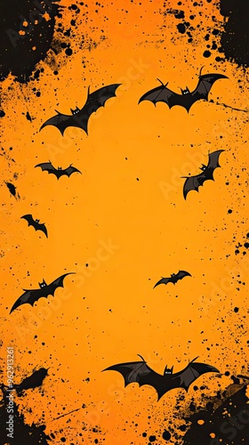 Vivid orange background with playful bat doodles  photo