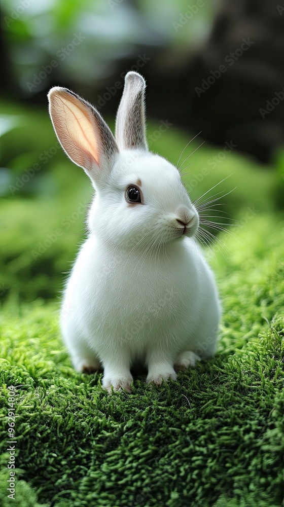 White rabbit on green grass White rabbit on green grass