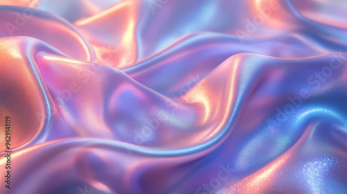 This soft iridescent fabric, glowing in pastel tones of pink, blue, and purple, showcases shimmering folds that lend a luxurious and refined texture.