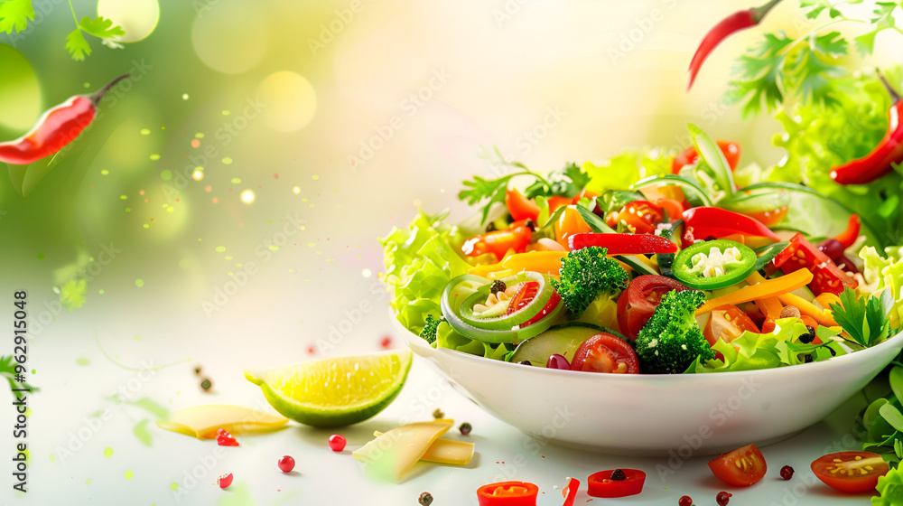 Fresh vegetable salad in transparent bowl on green background, fresh vegetable salad, transparent bowl, green background, salad ingredients, healthy salad
Fresh vegetable salad in transparent bowl on green background, fresh vegetable salad, transparent bowl, green background, salad ingredients, healthy salad