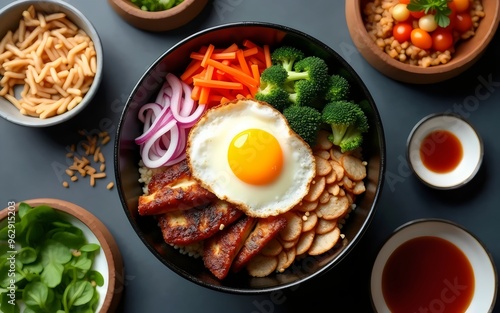 Savory Kimchi Bokkeumbap with Fried Egg and Spicy Kimchi photo