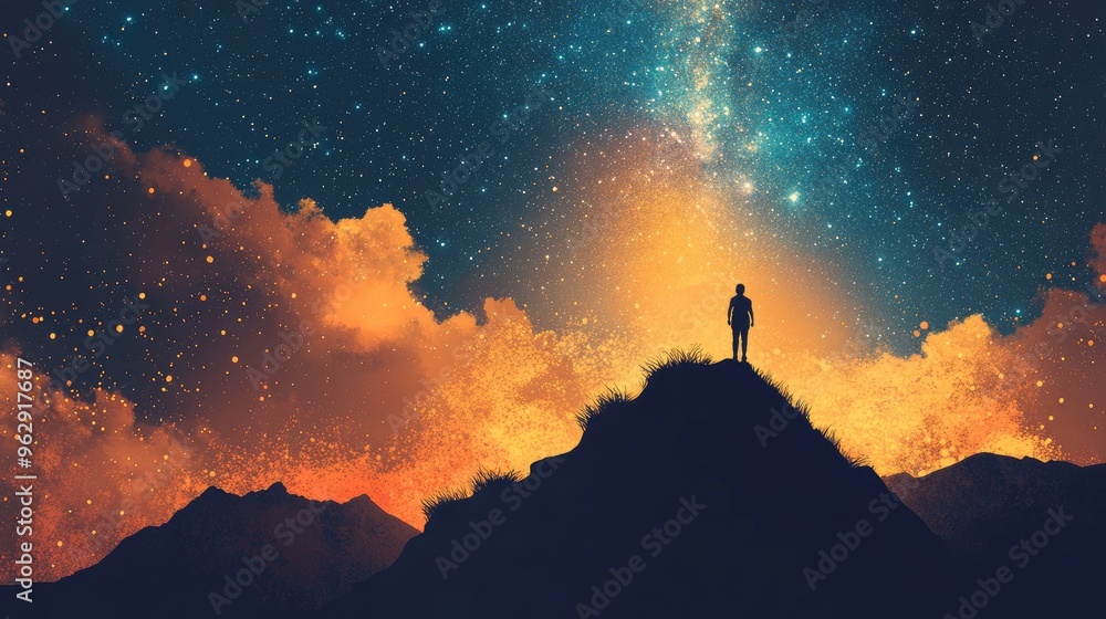 Fototapeta premium Standing on the Mountain Peak, Witnessing the Milky Way's Majesty