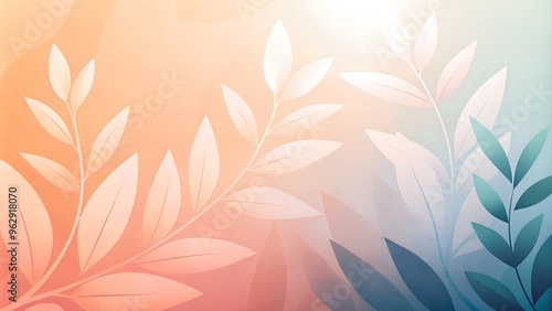 Elegant leaves on a soft gradient background, modern artistic design with a serene and warm vibe