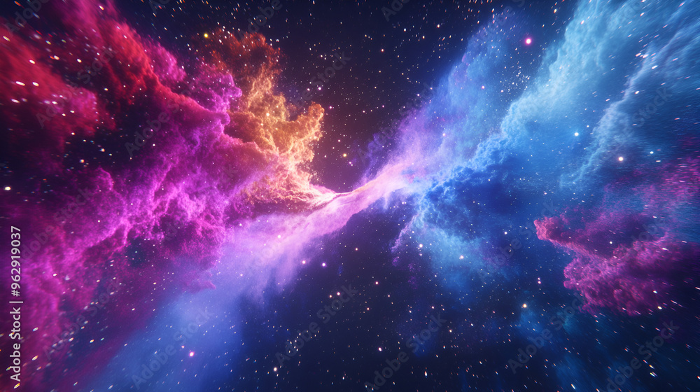 Fototapeta premium Abstract flight in space hyper jump 3D illustration Abstract hyper jump illustration in 3D cartoon rendering of flight in space Hyperdrive image of space design, Generative AI 