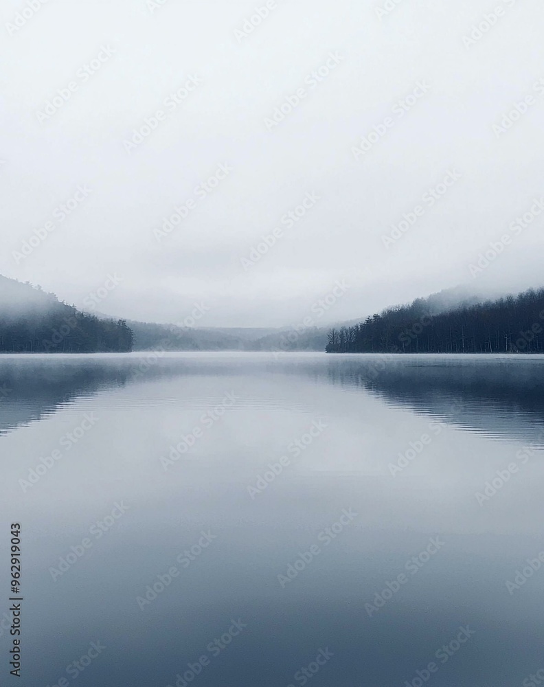 Lakeside Mountain Landscape in the Early Morning Light with Calm Water Reflections Lakeside Mountain Landscape in the Early Morning Light with Calm Water Reflections