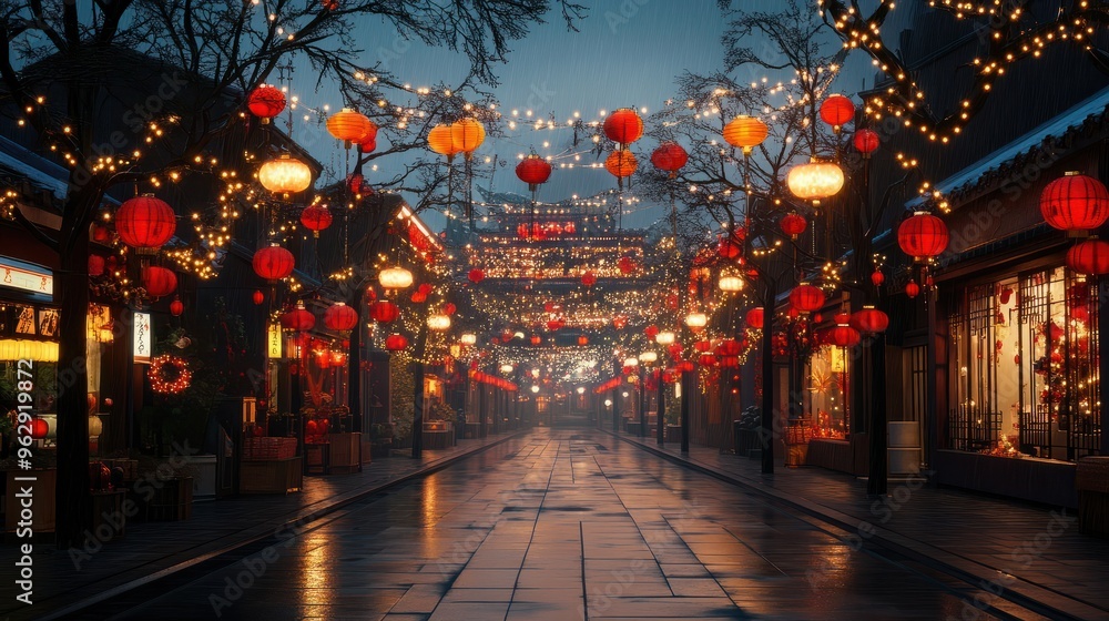 Chinese new year lanterns. Traditional street decorated for Christmas. Chinese new year lanterns. Traditional street decorated for Christmas.