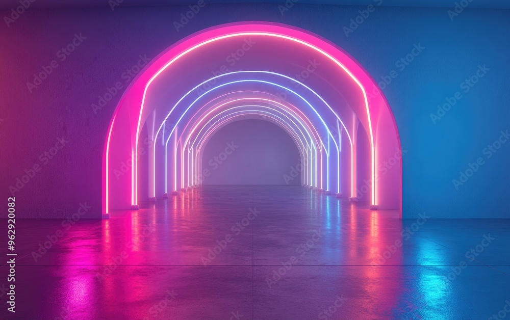 Futuristic architectural background featuring a glowing arched interior in 3D render Futuristic architectural background featuring a glowing arched interior in 3D render