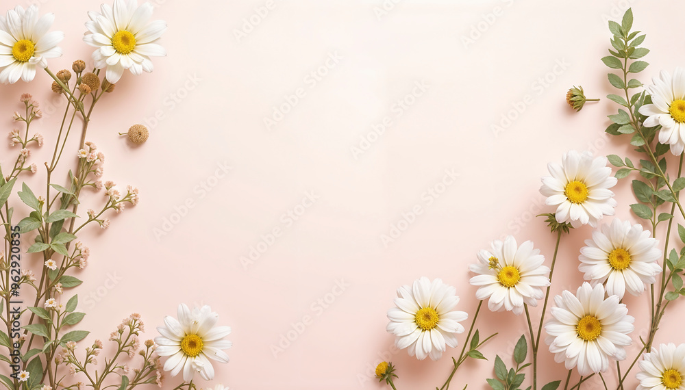 Daisies on pink background. Floral background, frame. Flowers on pink with space for text Daisies on pink background. Floral background, frame. Flowers on pink with space for text