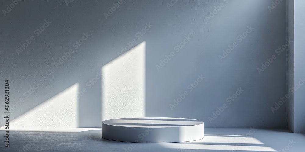 Abstract empty podium casting a shadow Mock up stand for product showcases 3D design Minimalist concept for product display Abstract empty podium casting a shadow Mock up stand for product showcases 3D design Minimalist concept for product display