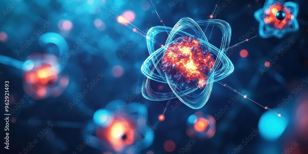 An abstract representation of atoms with vibrant colors, showcasing the beauty of molecular structures in a digital universe. An abstract representation of atoms with vibrant colors, showcasing the beauty of molecular structures in a digital universe.