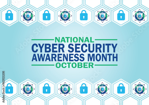 National Cyber Security Awareness Month October wallpaper with shapes and typography, banner, card, poster, template. National Cyber Security Awareness Month, background