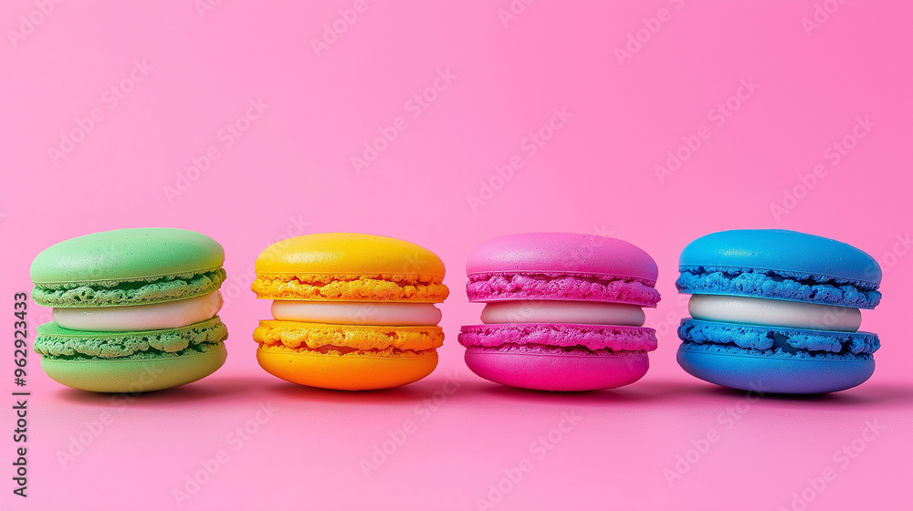 Brightly colored macaroons with vibrant filling Brightly colored macaroons with vibrant filling