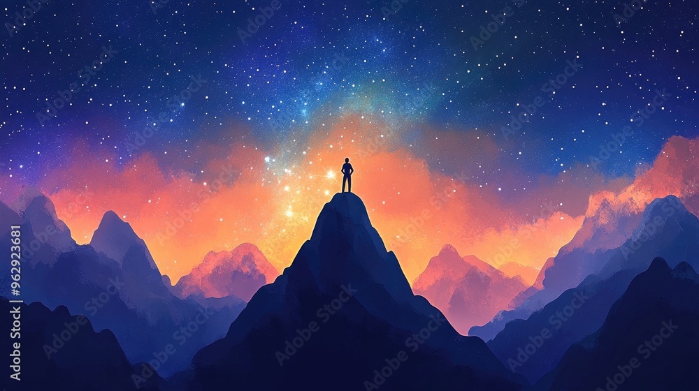 Standing Tall on the Mountaintop, Reaching for the Stars, with a Sky Full of Wonder, and a Feeling of Hope Standing Tall on the Mountaintop, Reaching for the Stars, with a Sky Full of Wonder, and a Feeling of Hope
