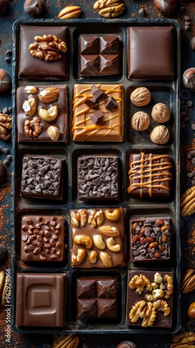 Many different types of chocolates in a tray, world chocolate day
